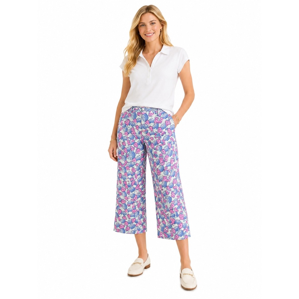 Vineyard Vines Pink Blue Pineapple Print Crop Pants Linen 2 Tropical Resortwear